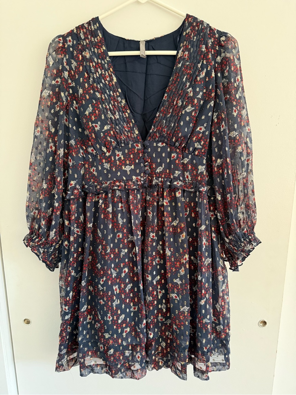 Urban Outfitters- Navy Pattern V-Neck Dress- Women- Size Small